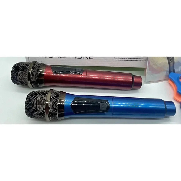 Wireless Microphone Karaoke Microphone With DC-DC‎ Boost Blue & Red Tested - Picture 3 of 6